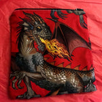 Fierce dragons on a red background