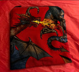 Fierce dragons on a red background